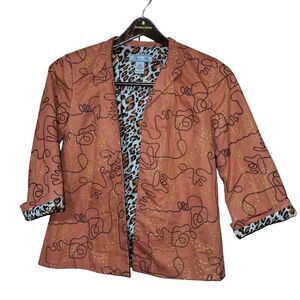 Birch Hill Lined Jacket Blazer Women Small Orange‎ Animal Print